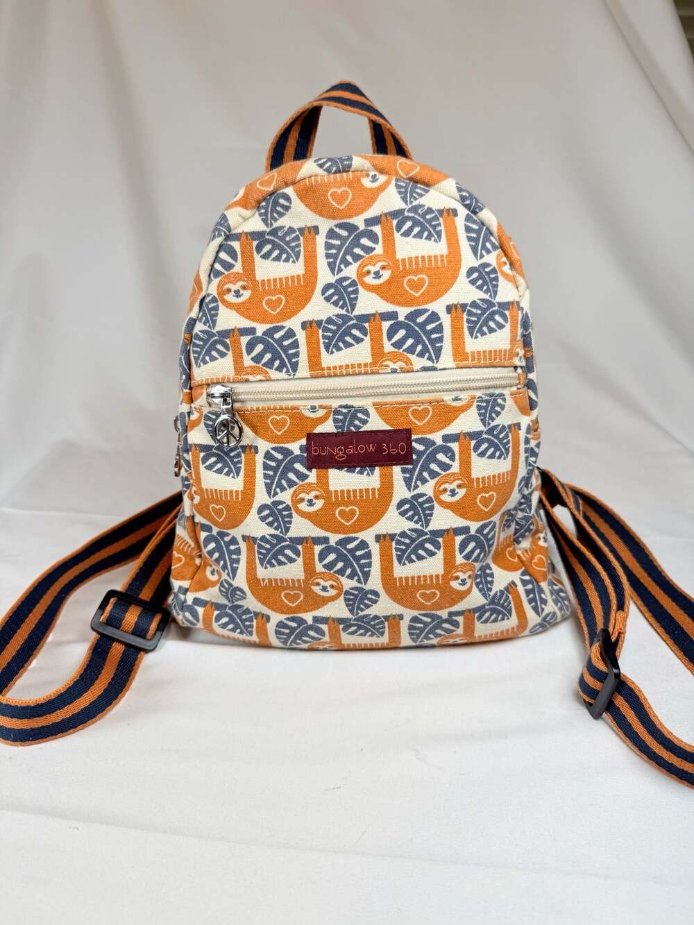 Kidcore Whimsical Bungalow 360 Sloth Mini Backpack Canvas Cream Daypack
